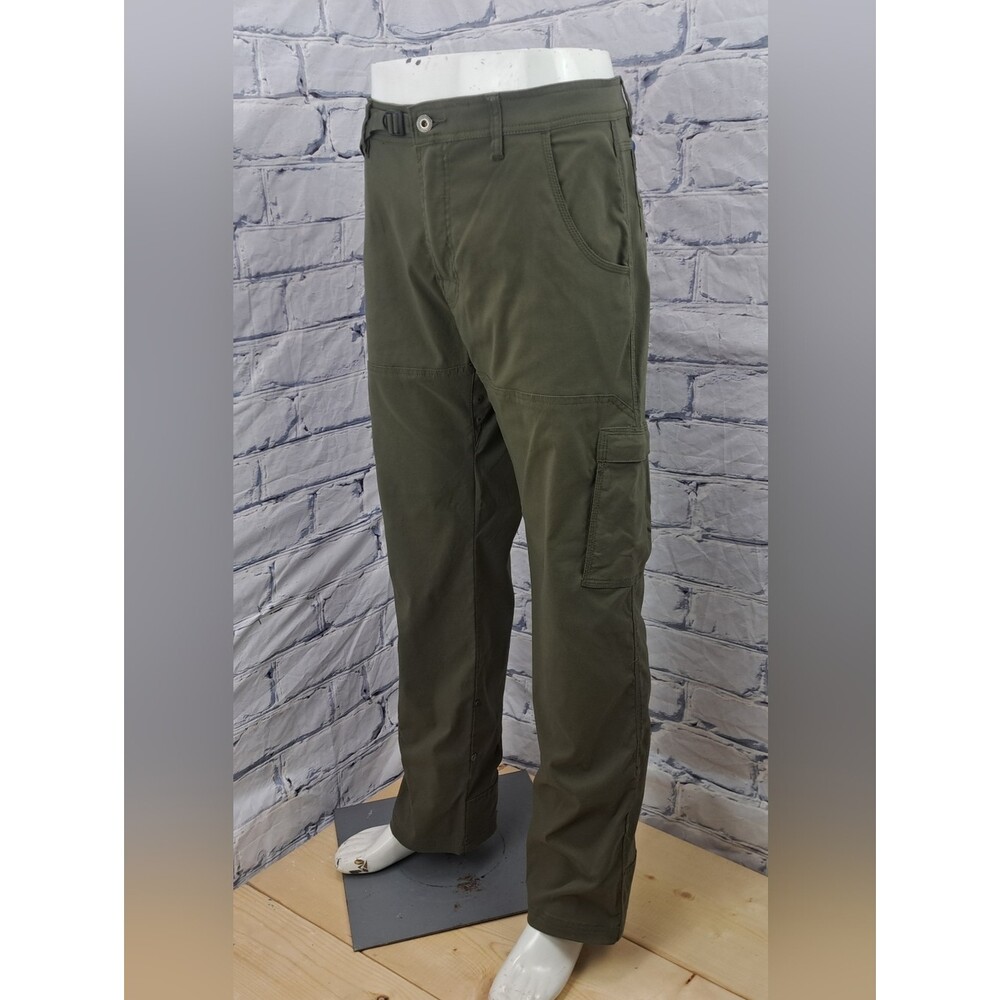 Prana Men's Cargo Pants Belted Roll Leg Ventilated Nylon Green Hiking 36x32